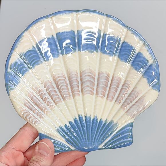 Cracker Barrel Seashell Stoneware Spoon Rest Soap Dish Trinket Dish Blue Ocean - Picture 9 of 9